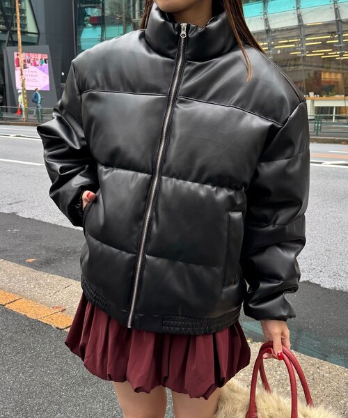 CIAOPANIC(チャオパニック)の「フェイクレザーパフジャケット(ブルゾン・レディース・ブラウン/ブラック・FREE)」の4枚目の写真