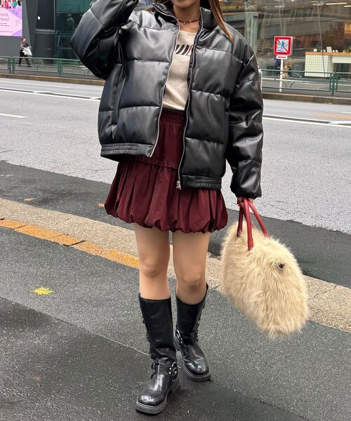 CIAOPANIC(チャオパニック)の「フェイクレザーパフジャケット(ブルゾン・レディース・ブラウン/ブラック・FREE)」の7枚目の写真