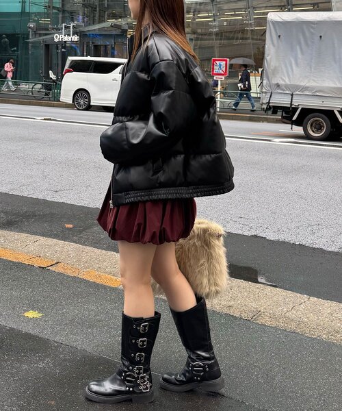 CIAOPANIC(チャオパニック)の「フェイクレザーパフジャケット(ブルゾン・レディース・ブラウン/ブラック・FREE)」の8枚目の写真