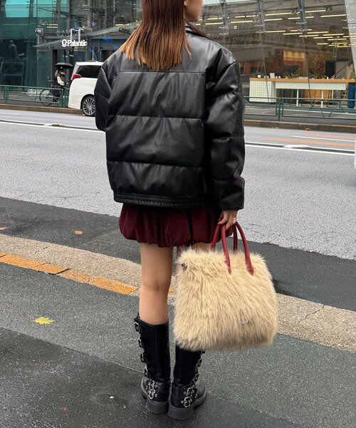 CIAOPANIC(チャオパニック)の「フェイクレザーパフジャケット(ブルゾン・レディース・ブラウン/ブラック・FREE)」の9枚目の写真