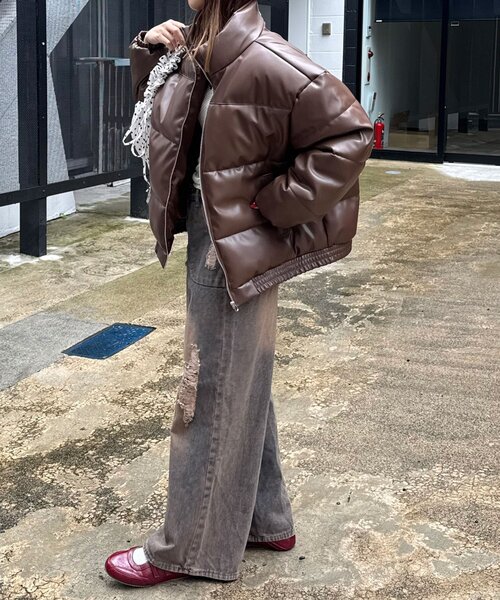 CIAOPANIC(チャオパニック)の「フェイクレザーパフジャケット(ブルゾン・レディース・ブラウン/ブラック・FREE)」の15枚目の写真