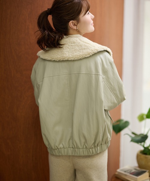 LAULEN（ローレン）の「boa collar fly front blouson /ボアカラーフライフロントダブルポケットブルゾン（ブルゾン・レディース・ブラック/モスグリーン・FREE）」の8枚目の写真