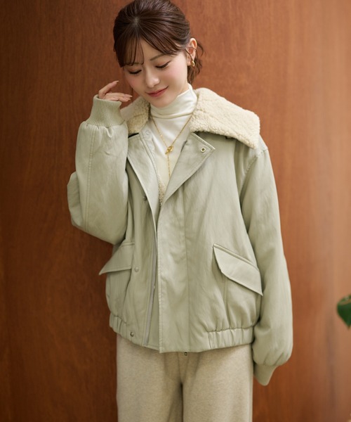 LAULEN（ローレン）の「boa collar fly front blouson /ボアカラーフライフロントダブルポケットブルゾン（ブルゾン・レディース・ブラック/モスグリーン・FREE）」の9枚目の写真