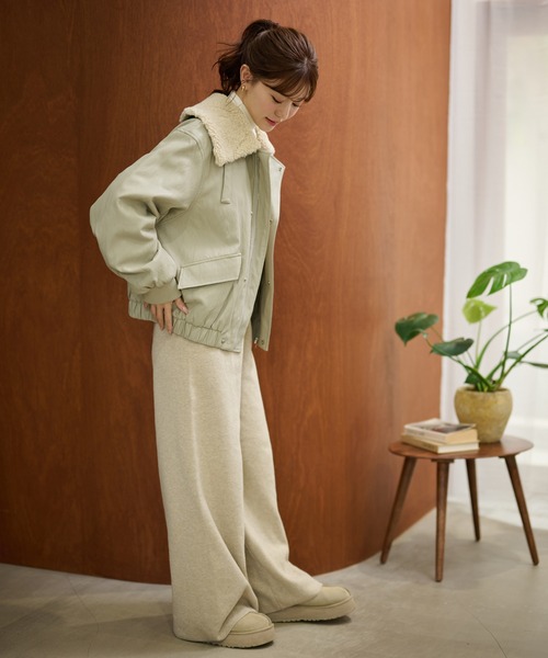 LAULEN（ローレン）の「boa collar fly front blouson /ボアカラーフライフロントダブルポケットブルゾン（ブルゾン・レディース・ブラック/モスグリーン・FREE）」の13枚目の写真