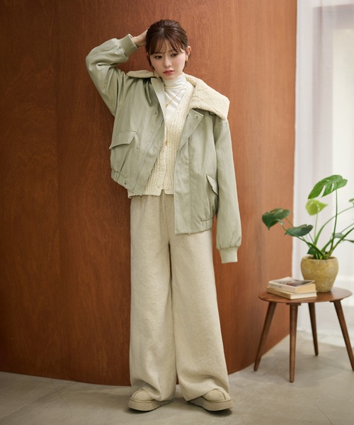 LAULEN（ローレン）の「boa collar fly front blouson /ボアカラーフライフロントダブルポケットブルゾン（ブルゾン・レディース・ブラック/モスグリーン・FREE）」の14枚目の写真