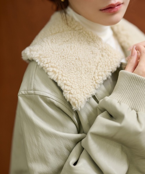 LAULEN（ローレン）の「boa collar fly front blouson /ボアカラーフライフロントダブルポケットブルゾン（ブルゾン・レディース・ブラック/モスグリーン・FREE）」の18枚目の写真