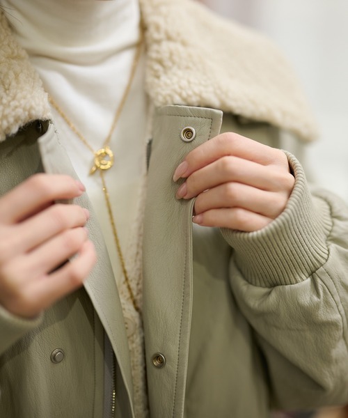 LAULEN（ローレン）の「boa collar fly front blouson /ボアカラーフライフロントダブルポケットブルゾン（ブルゾン・レディース・ブラック/モスグリーン・FREE）」の20枚目の写真