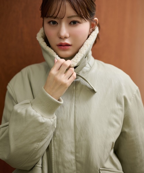 LAULEN（ローレン）の「boa collar fly front blouson /ボアカラーフライフロントダブルポケットブルゾン（ブルゾン・レディース・ブラック/モスグリーン・FREE）」の21枚目の写真