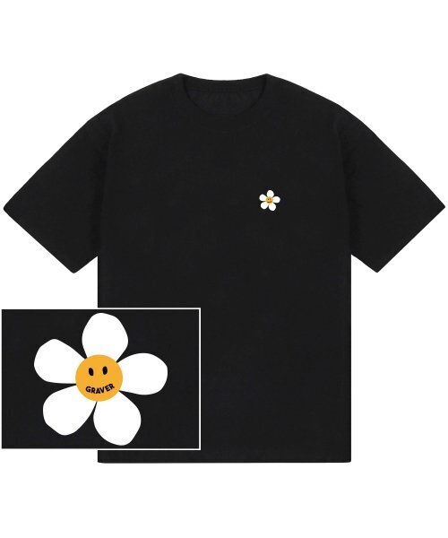 GRAVER（グレーバー）の「[OVERSIZE]フラワードットオーバーフィット半袖_ブラック（Tシャツ/カットソー・レディース・ブラック・FREE）」の2枚目の写真