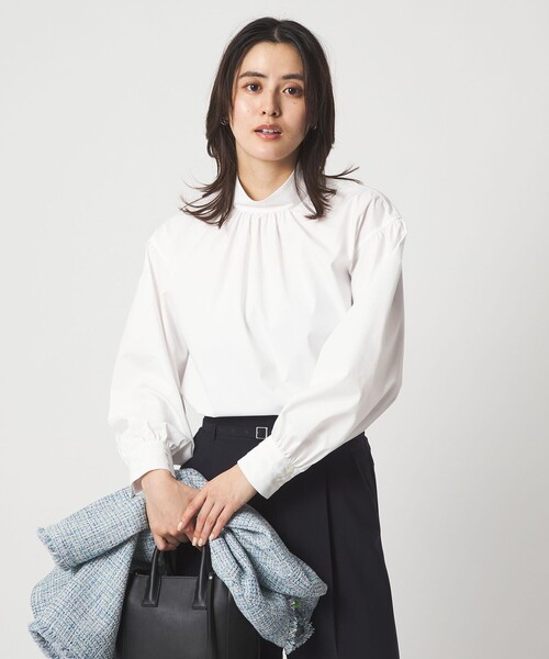 green label relaxing（グリーンレーベルリラクシング）の「［size SHORTあり］ハイネック ボリューム スリーブ ブラウス（シャツ/ブラウス・レディース・ホワイト/ネイビー/その他1・FREE/SHORT）」の4枚目の写真