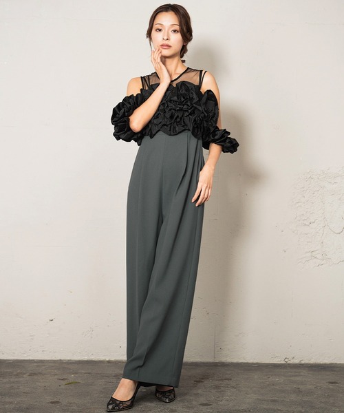 2026春新作》ボリュームフリルビスチェ シアー オールインワン パンツ