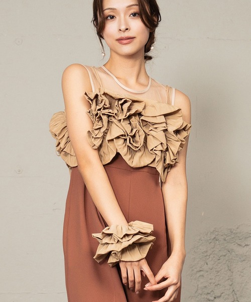 2026春新作》ボリュームフリルビスチェ シアー オールインワン パンツ