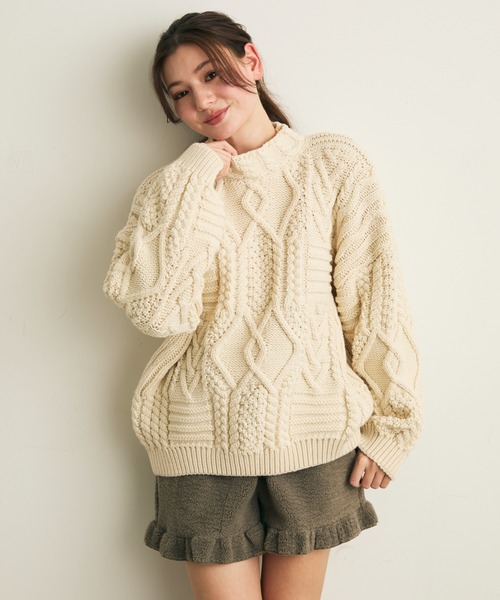 Lunea（ルネア）の「デザインオーバーニット（ニット/セーター・レディース・ベージュ/ブラウン・FREE）」の3枚目の写真