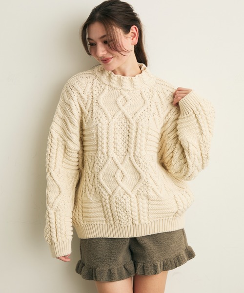 Lunea（ルネア）の「デザインオーバーニット（ニット/セーター・レディース・ベージュ/ブラウン・FREE）」の5枚目の写真