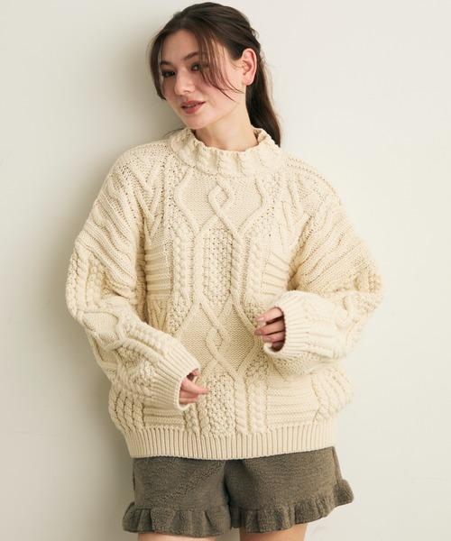 Lunea（ルネア）の「デザインオーバーニット（ニット/セーター・レディース・ベージュ/ブラウン・FREE）」の6枚目の写真