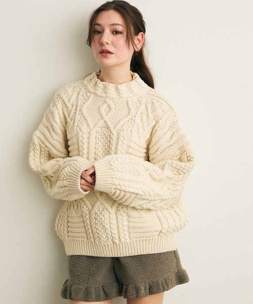 Lunea（ルネア）の「デザインオーバーニット（ニット/セーター・レディース・ベージュ/ブラウン・FREE）」の7枚目の写真