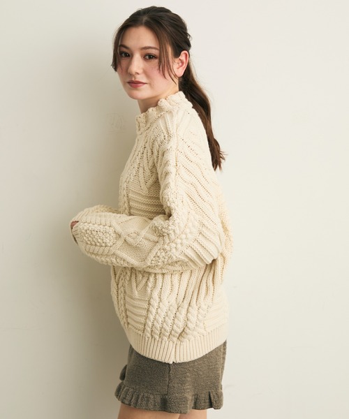 Lunea（ルネア）の「デザインオーバーニット（ニット/セーター・レディース・ベージュ/ブラウン・FREE）」の8枚目の写真