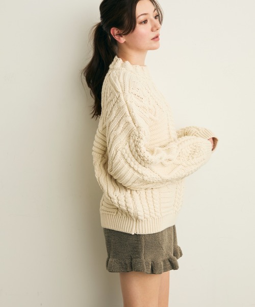 Lunea（ルネア）の「デザインオーバーニット（ニット/セーター・レディース・ベージュ/ブラウン・FREE）」の16枚目の写真