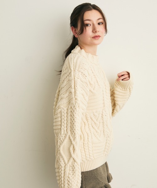 Lunea（ルネア）の「デザインオーバーニット（ニット/セーター・レディース・ベージュ/ブラウン・FREE）」の17枚目の写真