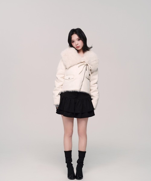 ジャケット・アウター andwang Tweed arm fur jacket Tweed arm fur jacket