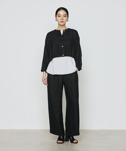 Gabardine K.T(ギャバジンケーティー)の「〔 +サイズ 〕 麻調合繊 レイヤードブルゾン(シャツ/ブラウス・レディース・キナリ/ブラック・13号/17号)」の3枚目の写真