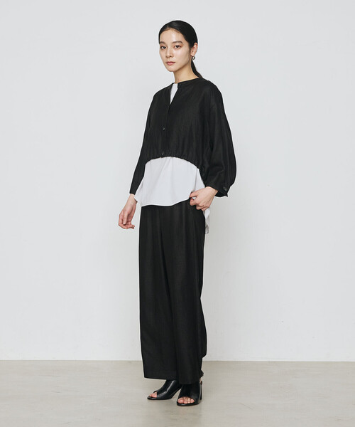 Gabardine K.T(ギャバジンケーティー)の「〔 +サイズ 〕 麻調合繊 レイヤードブルゾン(シャツ/ブラウス・レディース・キナリ/ブラック・13号/17号)」の4枚目の写真