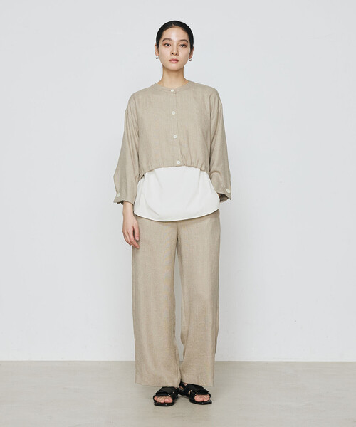 Gabardine K.T(ギャバジンケーティー)の「〔 +サイズ 〕 麻調合繊 レイヤードブルゾン(シャツ/ブラウス・レディース・キナリ/ブラック・13号/17号)」の6枚目の写真