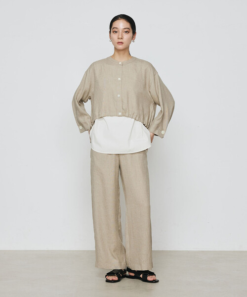 Gabardine K.T(ギャバジンケーティー)の「〔 +サイズ 〕 麻調合繊 レイヤードブルゾン(シャツ/ブラウス・レディース・キナリ/ブラック・13号/17号)」の7枚目の写真