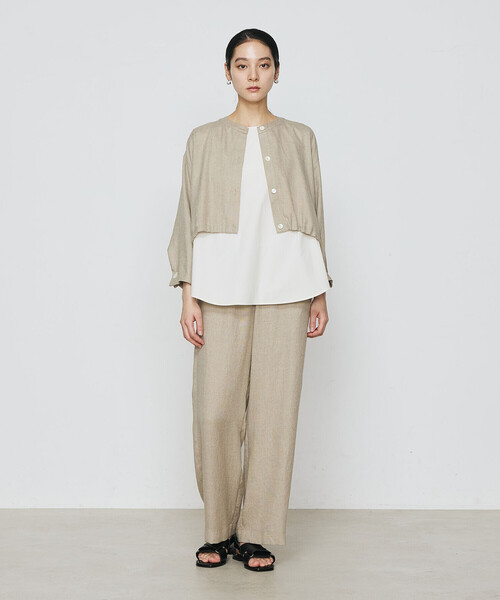 Gabardine K.T(ギャバジンケーティー)の「〔 +サイズ 〕 麻調合繊 レイヤードブルゾン(シャツ/ブラウス・レディース・キナリ/ブラック・13号/17号)」の8枚目の写真