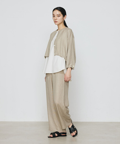 Gabardine K.T(ギャバジンケーティー)の「〔 +サイズ 〕 麻調合繊 レイヤードブルゾン(シャツ/ブラウス・レディース・キナリ/ブラック・13号/17号)」の9枚目の写真
