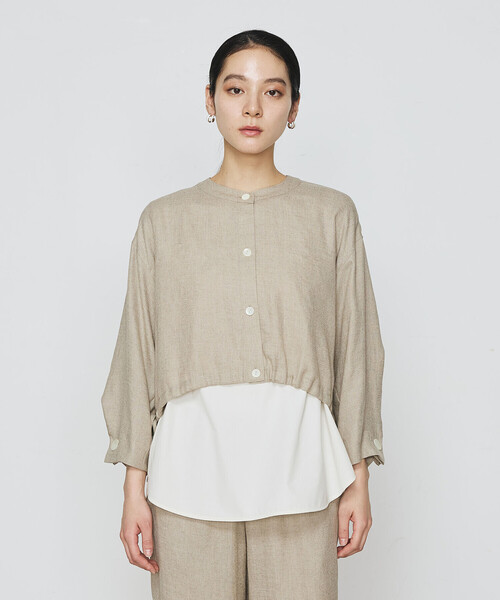 Gabardine K.T(ギャバジンケーティー)の「〔 +サイズ 〕 麻調合繊 レイヤードブルゾン(シャツ/ブラウス・レディース・キナリ/ブラック・13号/17号)」の10枚目の写真