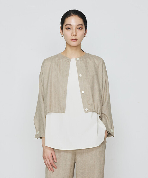 Gabardine K.T(ギャバジンケーティー)の「〔 +サイズ 〕 麻調合繊 レイヤードブルゾン(シャツ/ブラウス・レディース・キナリ/ブラック・13号/17号)」の11枚目の写真