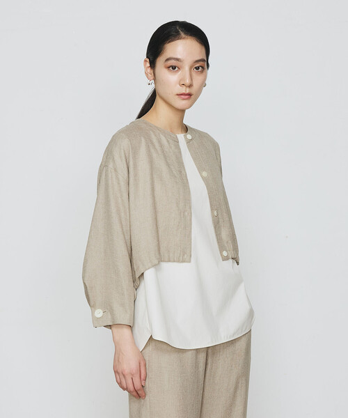 Gabardine K.T(ギャバジンケーティー)の「〔 +サイズ 〕 麻調合繊 レイヤードブルゾン(シャツ/ブラウス・レディース・キナリ/ブラック・13号/17号)」の12枚目の写真