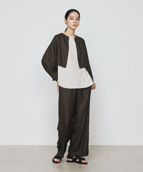 Gabardine K.T(ギャバジンケーティー)の「〔 +サイズ 〕 麻調合繊 レイヤードブルゾン(シャツ/ブラウス・レディース・キナリ/ブラック・13号/17号)」の14枚目の写真