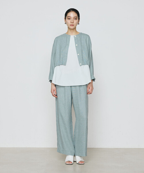 Gabardine K.T(ギャバジンケーティー)の「〔 +サイズ 〕 麻調合繊 レイヤードブルゾン(シャツ/ブラウス・レディース・キナリ/ブラック・13号/17号)」の15枚目の写真