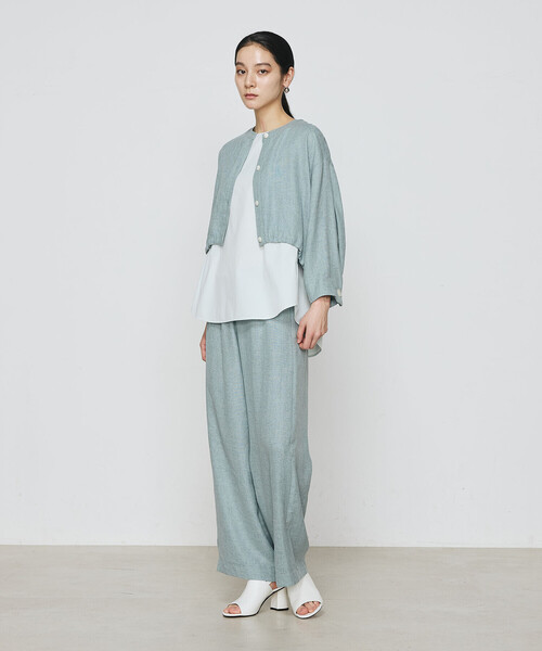 Gabardine K.T(ギャバジンケーティー)の「〔 +サイズ 〕 麻調合繊 レイヤードブルゾン(シャツ/ブラウス・レディース・キナリ/ブラック・13号/17号)」の16枚目の写真