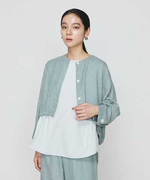 Gabardine K.T(ギャバジンケーティー)の「〔 +サイズ 〕 麻調合繊 レイヤードブルゾン(シャツ/ブラウス・レディース・キナリ/ブラック・13号/17号)」の17枚目の写真
