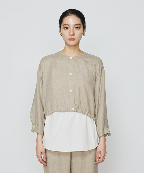 Gabardine K.T(ギャバジンケーティー)の「〔 +サイズ 〕 麻調合繊 レイヤードブルゾン(シャツ/ブラウス・レディース・キナリ/ブラック・13号/17号)」の18枚目の写真