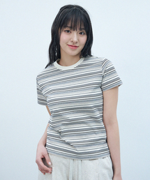W スリム マルチストライプ Tシャツ [グレー]