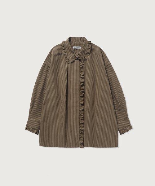 試着のみ　PHEENY STRIPE DUMP OVER SHIRT ブラウン PHEENY/STRIPE DUMP OVER SHIRT(BLUE)