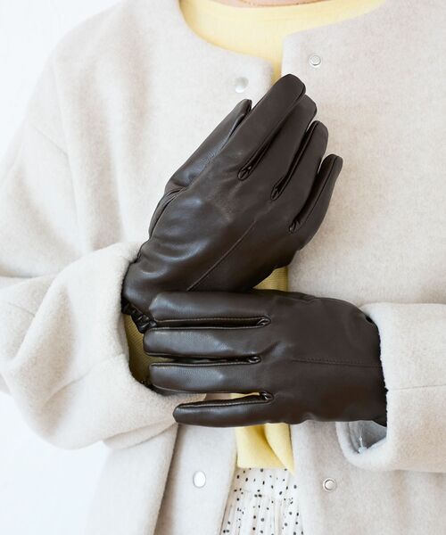le.coeur blanc（ルクールブラン）の「ギャザーフェイクレザーグローブ（手袋・レディース・ダークブラウン/ブラック・FREE）」の14枚目の写真