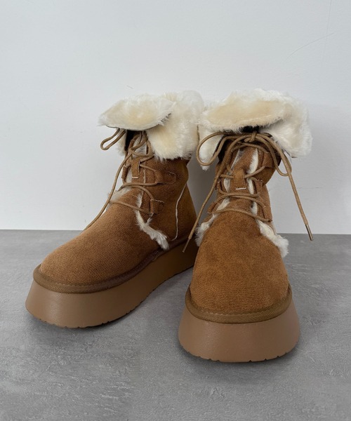 セール】11D74-NK 2WAY 厚底 ファー レースアップ ムートンブーツ