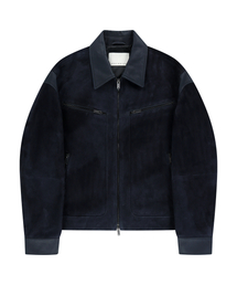 LEATHER TRIM SUEDE JACKET (NAVY / GOATSKIN)