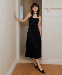 Jacquard rope belt long dress - black