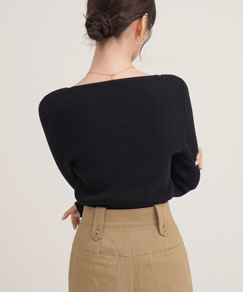 Miniministore（ミニミニストア）の「ニットトップス レイヤード風 Vネック服（ニット/セーター・レディース・ブラック/ベージュ/グレー・FREE）」の5枚目の写真