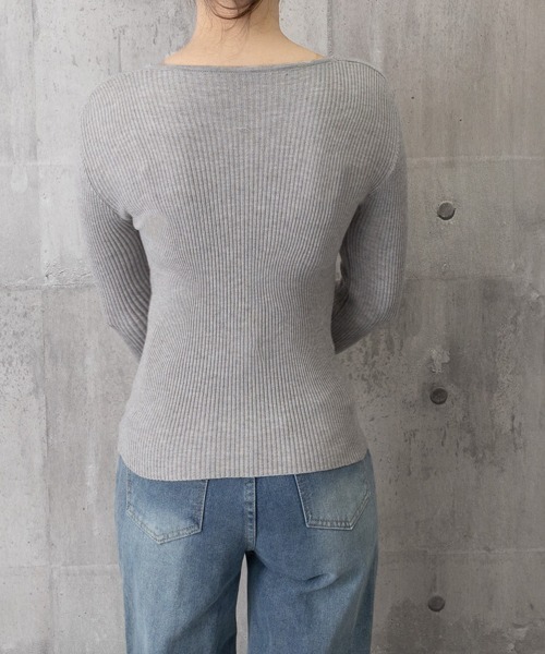 Miniministore（ミニミニストア）の「ニットトップス レイヤード風 Vネック服（ニット/セーター・レディース・ブラック/ベージュ/グレー・FREE）」の15枚目の写真