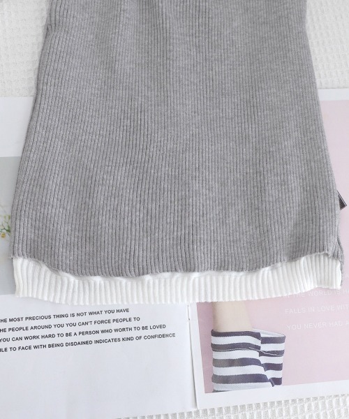 Miniministore（ミニミニストア）の「ニットトップス レイヤード風 Vネック服（ニット/セーター・レディース・ブラック/ベージュ/グレー・FREE）」の13枚目の写真