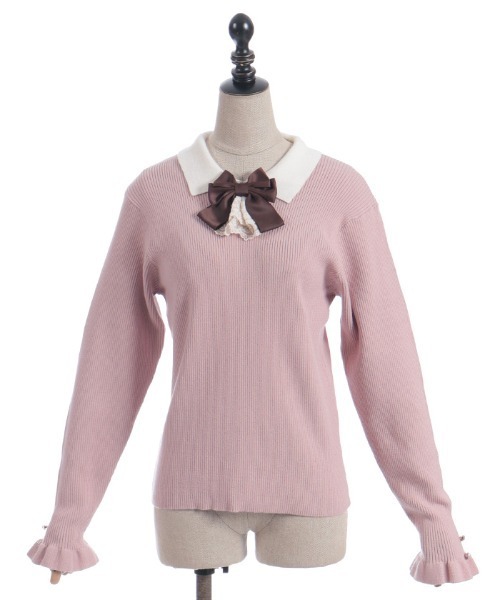 axes femme POETIQUE(アクシーズファムポエティック)の「ブローチ付バイカラー襟ニット(ニット/セーター・レディース・ダークブラウン/ピンク/ブラック・MEDIUM)」の12枚目の写真