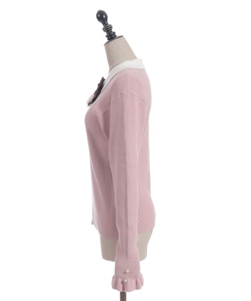 axes femme POETIQUE(アクシーズファムポエティック)の「ブローチ付バイカラー襟ニット(ニット/セーター・レディース・ダークブラウン/ピンク/ブラック・MEDIUM)」の13枚目の写真