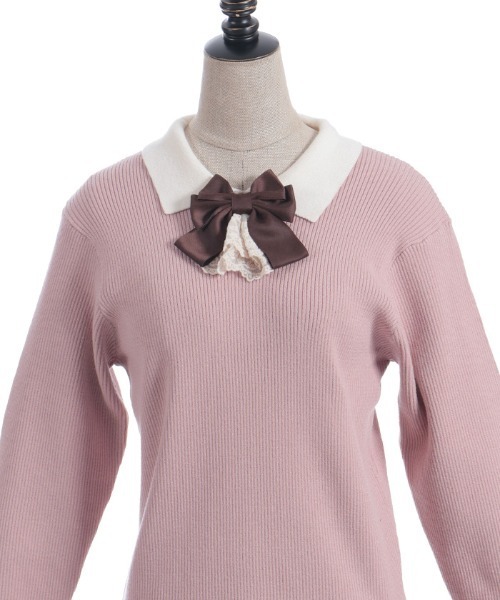axes femme POETIQUE(アクシーズファムポエティック)の「ブローチ付バイカラー襟ニット(ニット/セーター・レディース・ダークブラウン/ピンク/ブラック・MEDIUM)」の15枚目の写真